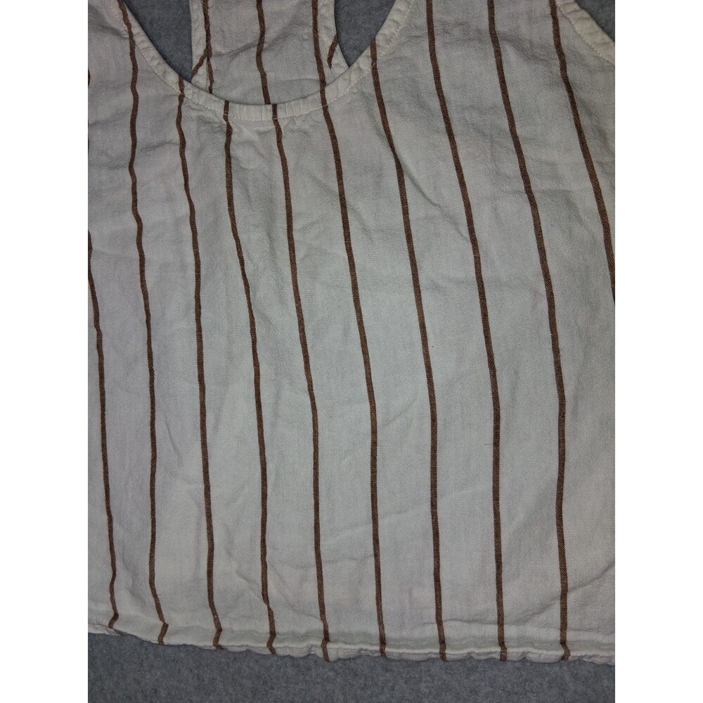 Stars Above Linen Blend Cropped Racerback Tank Top Size L Pinstripe Coastal Boho - Picture 7 of 10
